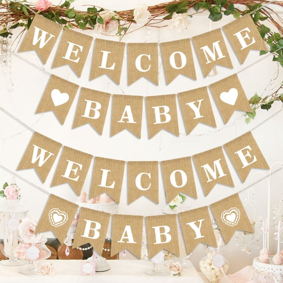 Raindrops Baby Birthday Party Burlap Banner Flags 2.8M Long Outdoor Decoration For Parents And Children 2Set