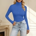 thumbnail image 2 of Womens Tops Casual T Shirts Long Sleeve High Neck Slim Fit Stretch Basic Solid Y2k Clothes Blue, 2 of 5