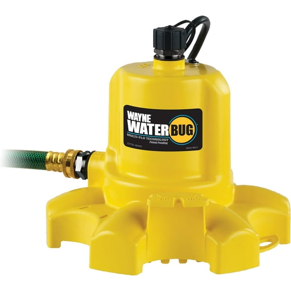 WaterBUG 1/6 HP 1350 GPH Submersible Pump with Multi-Flo Technology - Water Removal and Transfer Pump, Yellow