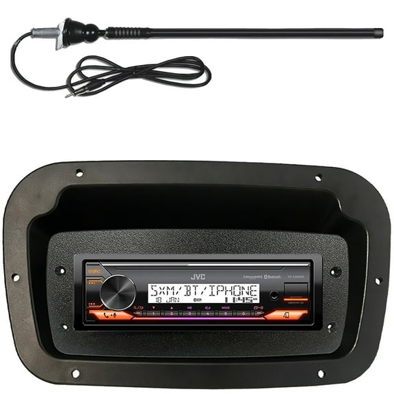 JVC KD-X38MBS Single-DIN Marine Bluetooth USB/AUX LED AM/FM Stereo SiriusXM Ready Receiver W/Spa bezel for Single-DIN Radio   Adapter Plate for Single-DIN Cutouts, Black Long Range Radio Antenna