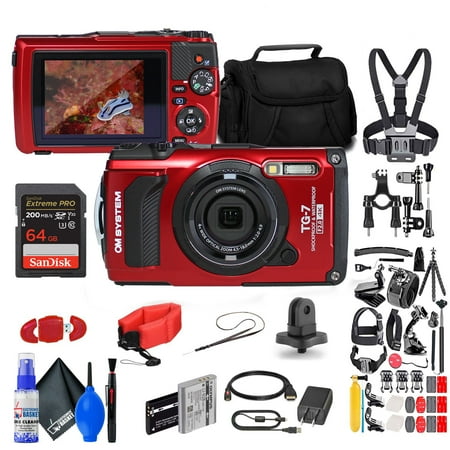 OM SYSTEM Olympus Tough TG-7 Underwater Camera | Red | 12 MP | 4x Optical Zoom Lens | SD Memory Card Compatible | New with 50-Piece Accessory Kit
