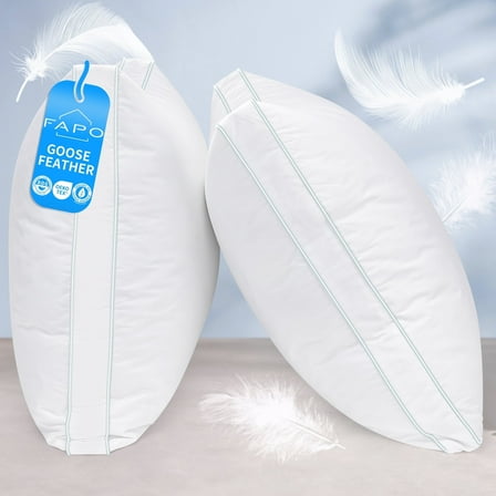 FAPO Goose Feather Down Pillows, Gusseted Bed Pillows Standard Size Set of 2 with Cotton Cover