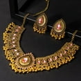 thumbnail image 4 of Indian Bridal Jewelry Set for Women Antique Oxidized Gold Plated Choker Necklace with Cubic Zirconia Jhumka Tassel Earrings Traditional Wedding Party Festival Wear Boho Ethnic Statement Jewelry, 4 of 6