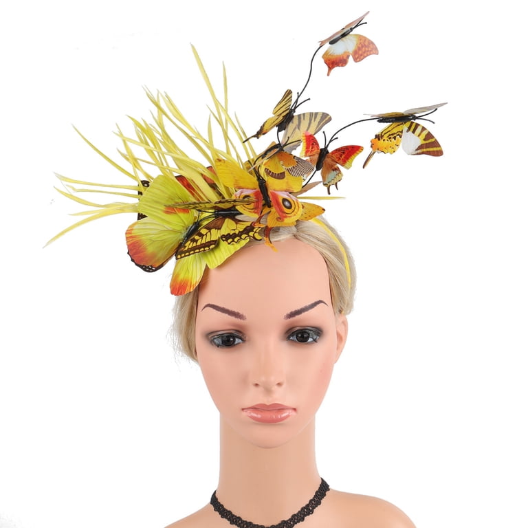 1950’s Yellow Floral Fascinator Hat with Veil - Women Accessories Vintage 1950s Womens Yellow Floral Fascinator Hat with Veil  main image 3