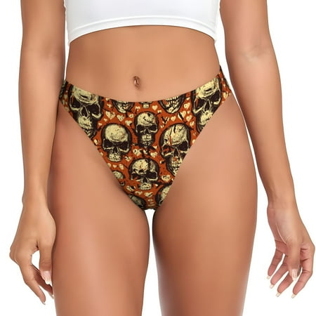 Rateoe Skulls And Hearts Pattern Seamless Women Underwear Thongs No Show Ladies Thong No Line Breathable Comfortable Panties Undies for Women-X-Large