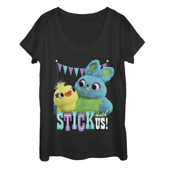 Women's Toy Story Ducky & Bunny Stick With Us BFFs  Scoop Neck Black 2X Large