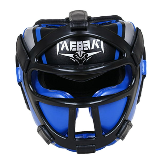 Almencla Boxing Headgear Face Guard Full Face Protection for Muay Thai Sanda Sparring blue L