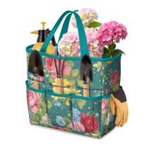 Garden Tool Bag,Pioneer Flower Floral Print Pattern Garden Tool Organizer,Garden Gifts,Waterproof Multi-Pocket Garden Tool Storage 11.8x5.5x11.4 Inch(Tools NOT Included)