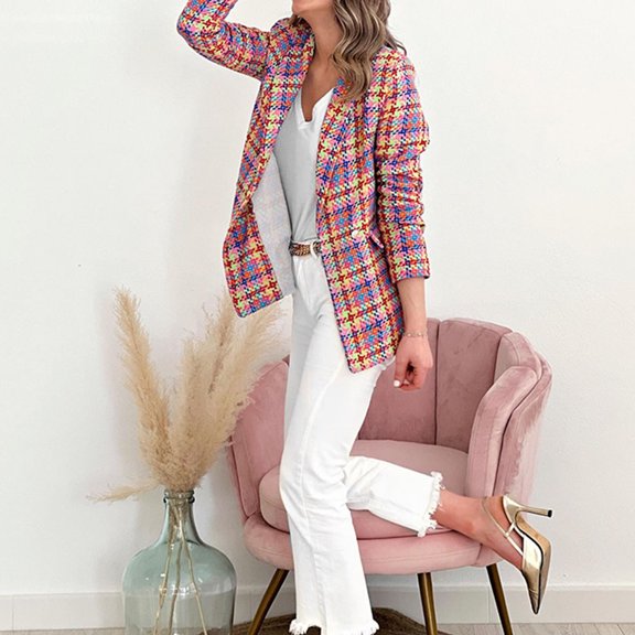 Vedolay Top Suit Jackets for Women Suits Fall Coats Plus Size Casual Long Sleeve Lightweight Jacket,Red M