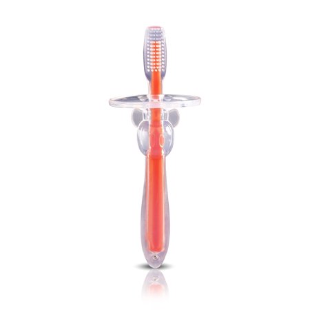 Luvlap Silicone Training Toothbrush With Soft Bristles  Anti Choking Shield Manual Brush For Kids  Baby Oral Hygiene  Orange