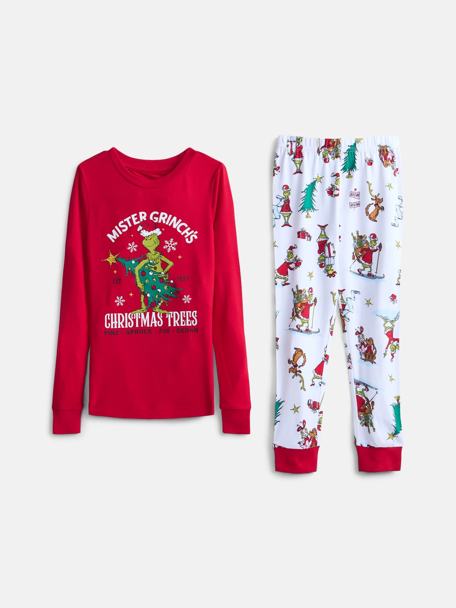 Dr. Seuss Grinch Unisex Kids Matching Family Pajamas Top and Pants Set, 2-Piece, Sizes 6-12