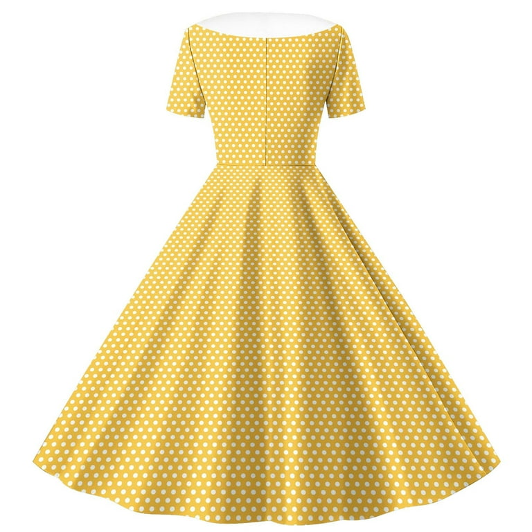 Cocktail Dresses for Girls Size 5-14 Elegant A-Line Teens Kids Trendy Short Sleeve Button Collared Polka Dot Printed 70s Prom Dress