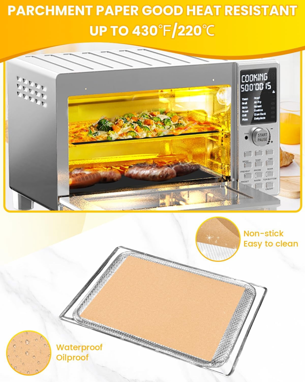 134PCS Air Fryer Liners Compatible with Nuwave Bravo XL Pro Air Fryer Toaster Oven 30QT, 130PCs Parchment Paper Sheets for Baking Roasting, 4PCs Non-Stick Teflon Baking Mats Toaster Oven Accessories