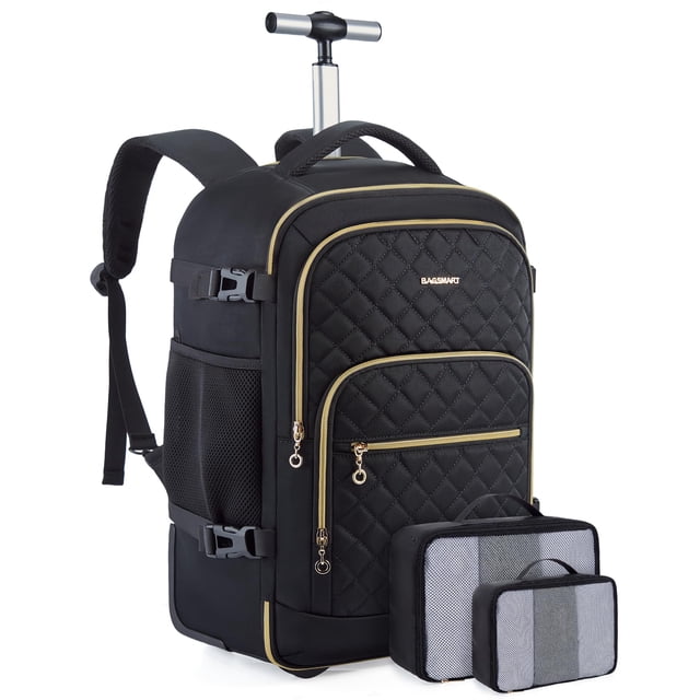 Mochila rodante BAGSMART para mujer de 17 pulgadas con ruedas negra