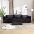 thumbnail image 3 of 3-Seater Overstuffed Chenille Fabric Sofa Couch with Removable Ottoman, L-Shape Modular Sectional Sofa with 3 Waist Pillows,  Soft Deep Seat Upholstered Cloud Couch for Living Room, Black, 3 of 7