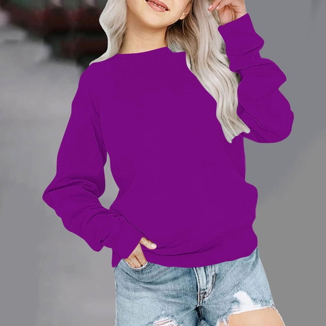 RXIRUCGD Tout-Petits Enfants Garçons Filles Mode Mignon Couleur Unie Manches Longues Col Ras du Cou Chandail Molletonné Chandail Haut Chandails à Capuchon ( Violet, Taille : 3 Ans )
