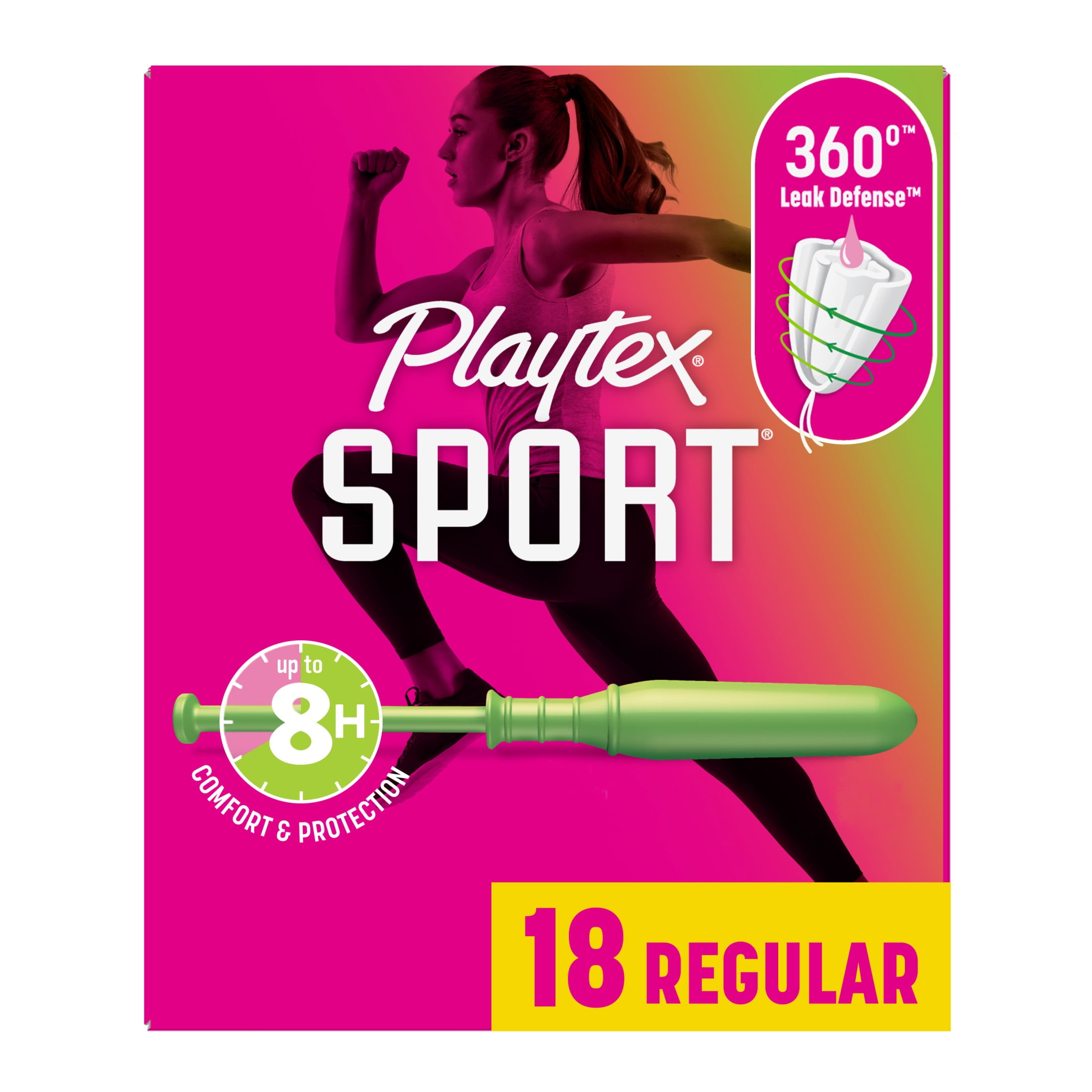 (4 pack) Playtex Sport Tampons, Unscented, Regular, 18 Count