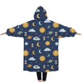 thumbnail image 2 of Oversized Wearable Blanket Hoodie,Blue Sun Moon Cloud Planet Eye Hourglass Pattern Sherpa Blanket Hoodie with Super Pockets,Super Warm Fuzzy Pullover for Women & Men, 2 of 6