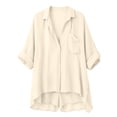 thumbnail image 4 of Telankuip Summer Casual Short Sets Womens Two Piece Outfits Relaxed Fit Button down Long Sleeve Chiffon Shirts and Baggy Wide Leg Shorts Stylish Pure Color Vacation Matching Sets Khaki L, 4 of 4