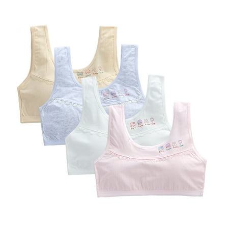 4 Pack Girls Padded Training Bras Girls Thin Cotton Wireless Light Sports Bra Bralettes for Girls Bras for Girls 10-16