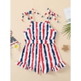 thumbnail image 4 of Hirigin 4th of July Toddler Girl Outfit Stars Stripe Flag Tie-Up Romper Overall Shorts 12M 18M 2T 3T 4T 5T Girls Fourth of July Clothes, 4 of 8