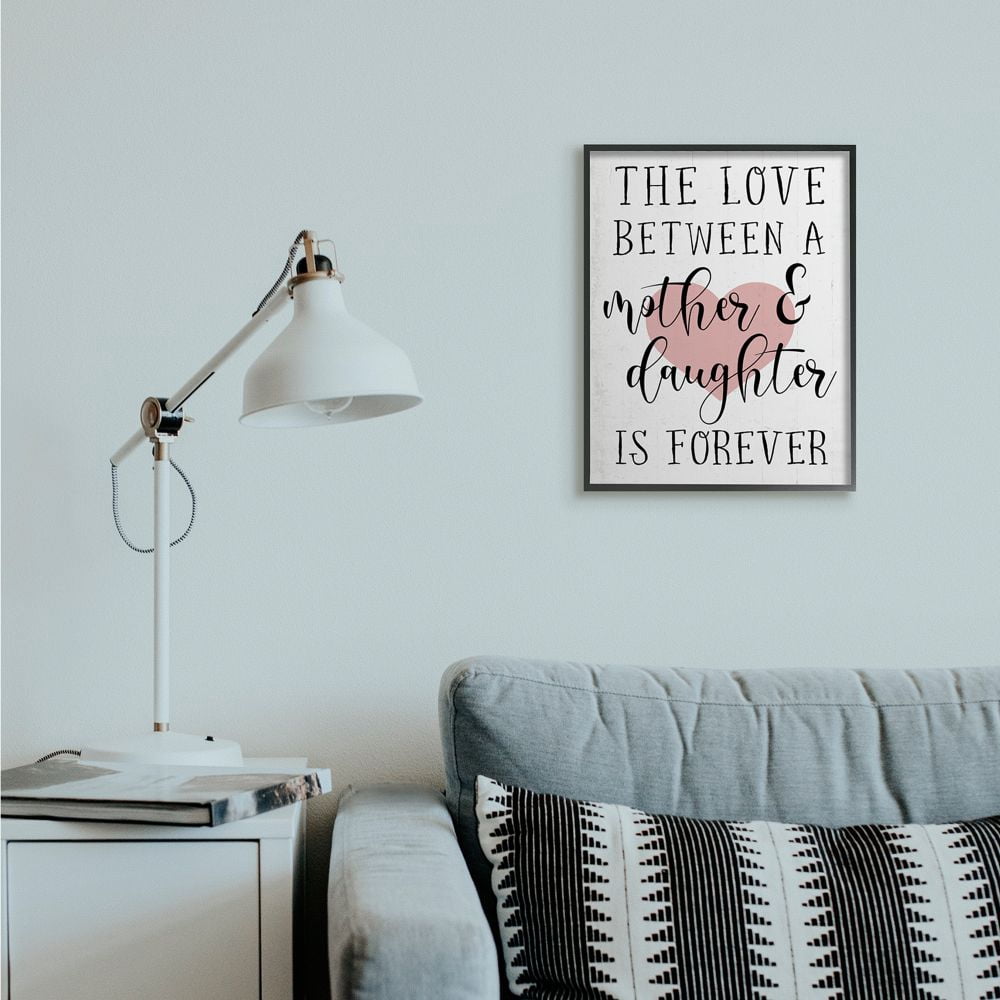 Stupell Industries Love Between Mother and Daughter Motivational Quote Hearts Framed Wall Art Design by Daphne Polselli, 16" x 20", Black Framed