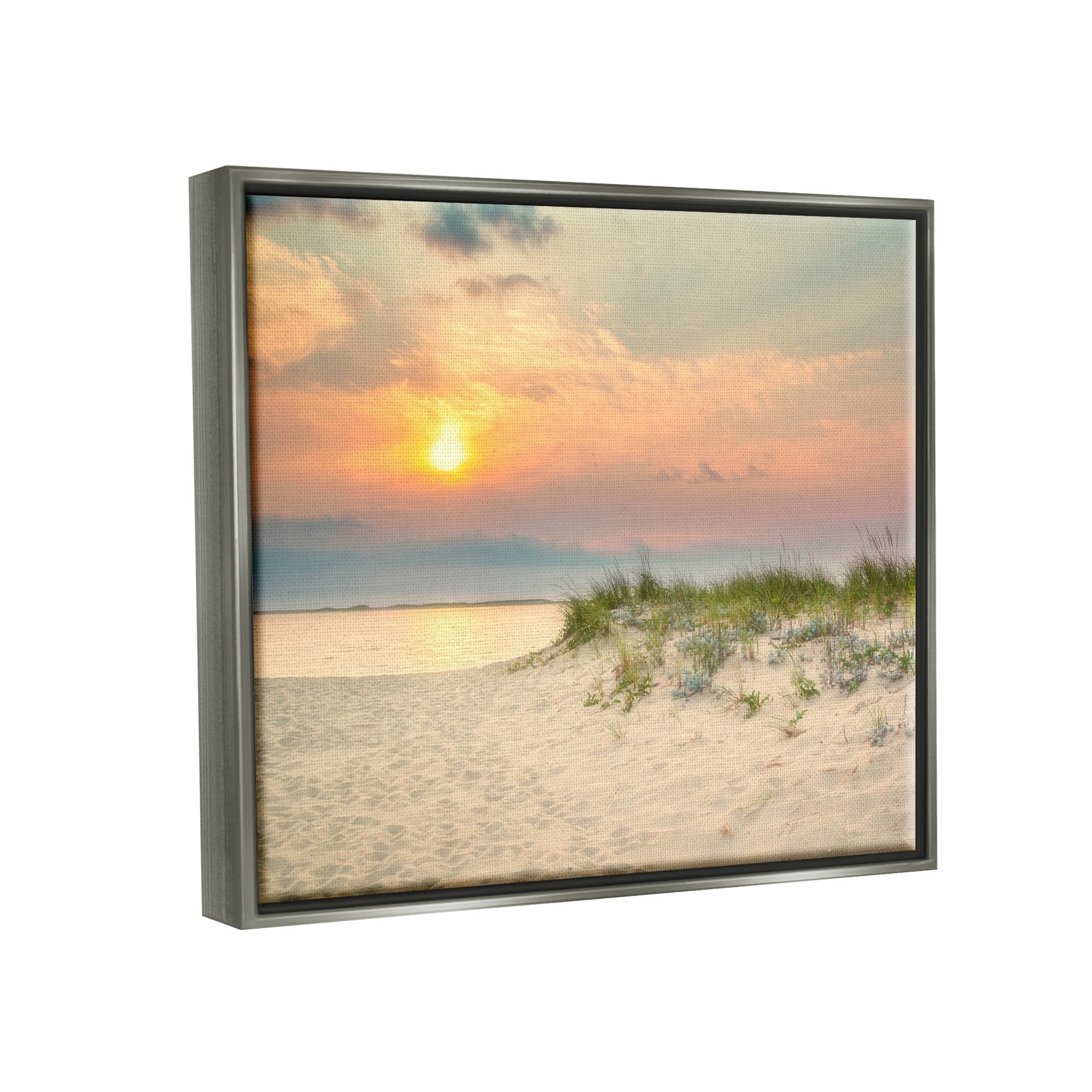 Rising Sun Seaside Beach Morning Coastal Photograph Luster Gray Framed Art Print Wall Art