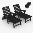 thumbnail image 2 of 2-Pack HDPE Pool Lounge Chairs - 5-Position Adjustable Chaise Lounges w/Casters & Cup Holder (450lb Capacity, Black/White/Grey), 2 of 7