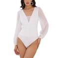 thumbnail image 1 of INSPIRE CHIC Body de leotardo formal con escote en V de encaje y mangas de gasa para mujeres 2XL Blanco, 1 of 6