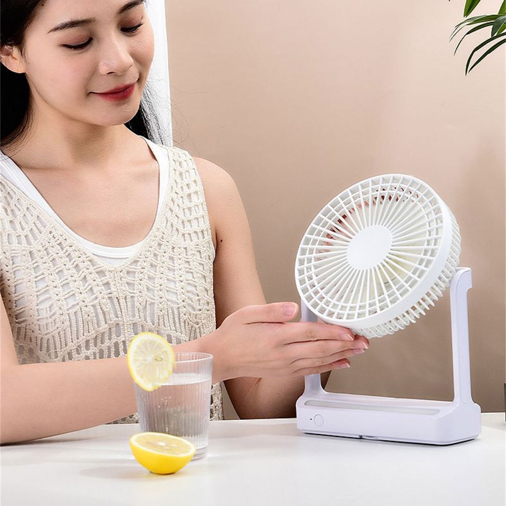 USB Rechargeable Portable Electric Fan Air Cooler with Light Desktop Ventilator