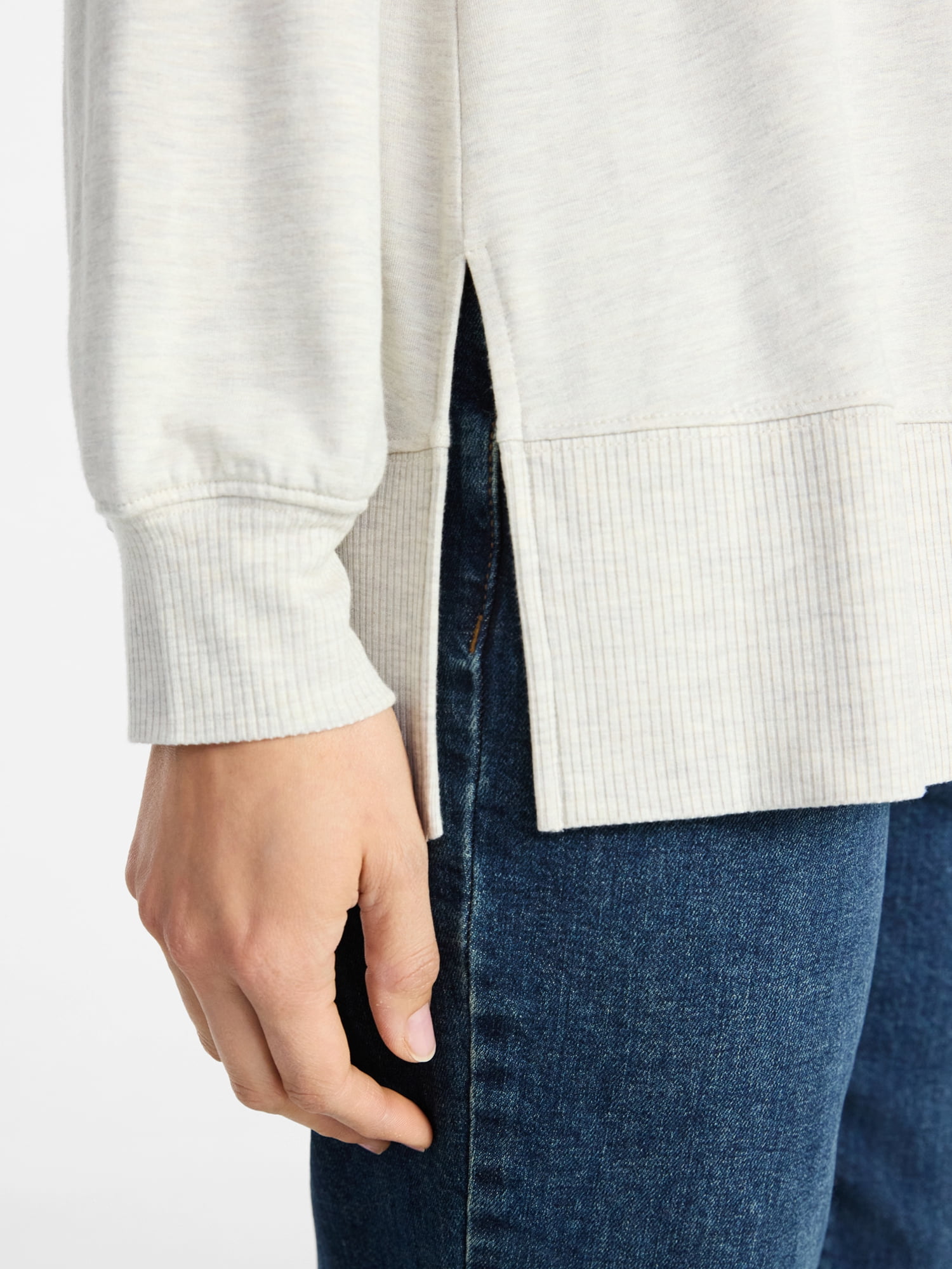 Time and Tru Women's French Terry Tunic Top with Long Sleeves, Sizes XS-XXXL