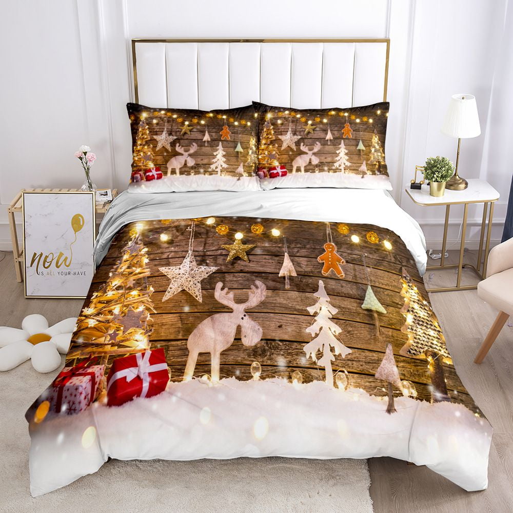 3 Pieces Christmas Tree Reindeer Snowman Santa Claus Xmas Comforter