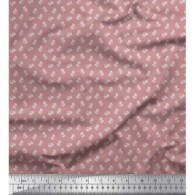 Soimoi Poly Georgette Fabric Anchor Hook Nautical Print Sewing Fabric Yard 52 Inch Wide