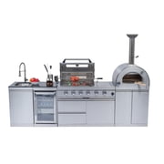 CTOSPOATO 112 Inch Outdoor Kitchen Island,108000 BTU Stainless Steel Gas BBQ Grill Combo with Pizza Oven,Rotisserie,Refrigerator,Wine Cooler,Granite Countertops,Silver