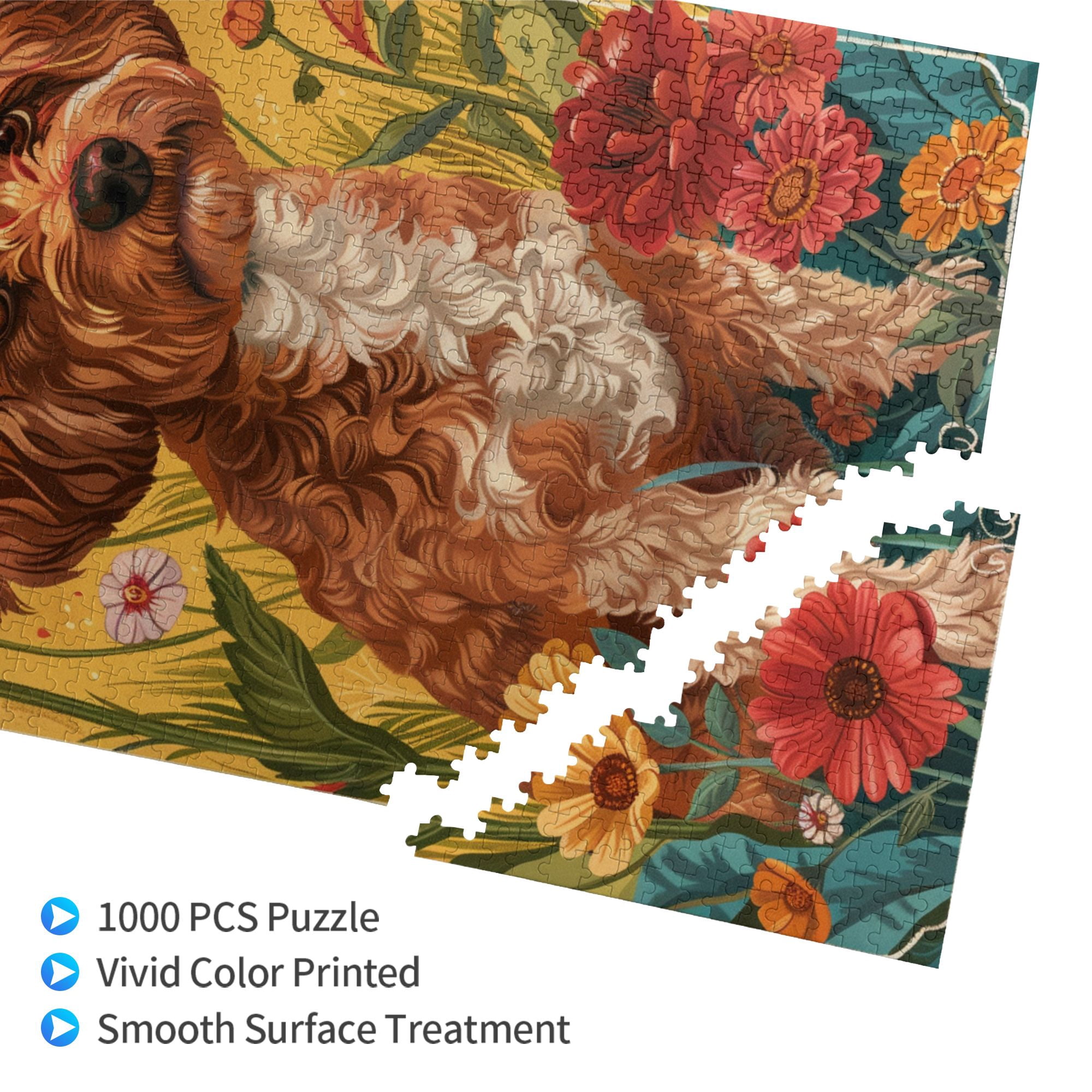 1000 PCS Flower Puppy 1000 Piece Jigsaw Puzzle,Funny Animal Wooden Puzzle For Adults,Puzzles Suitable For Entertaining With Family During Holidays,Gift For Animal Lovers,Adults Puzzle
