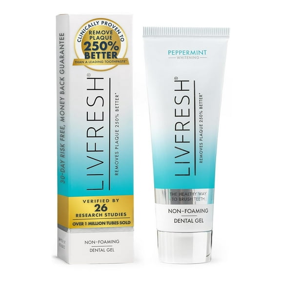 LIVFRESH Dental Gel by Livionex - Clinically Proven to Remove Plaque 250% Better (Peppermint + Non-Foaming + Blue Gel)