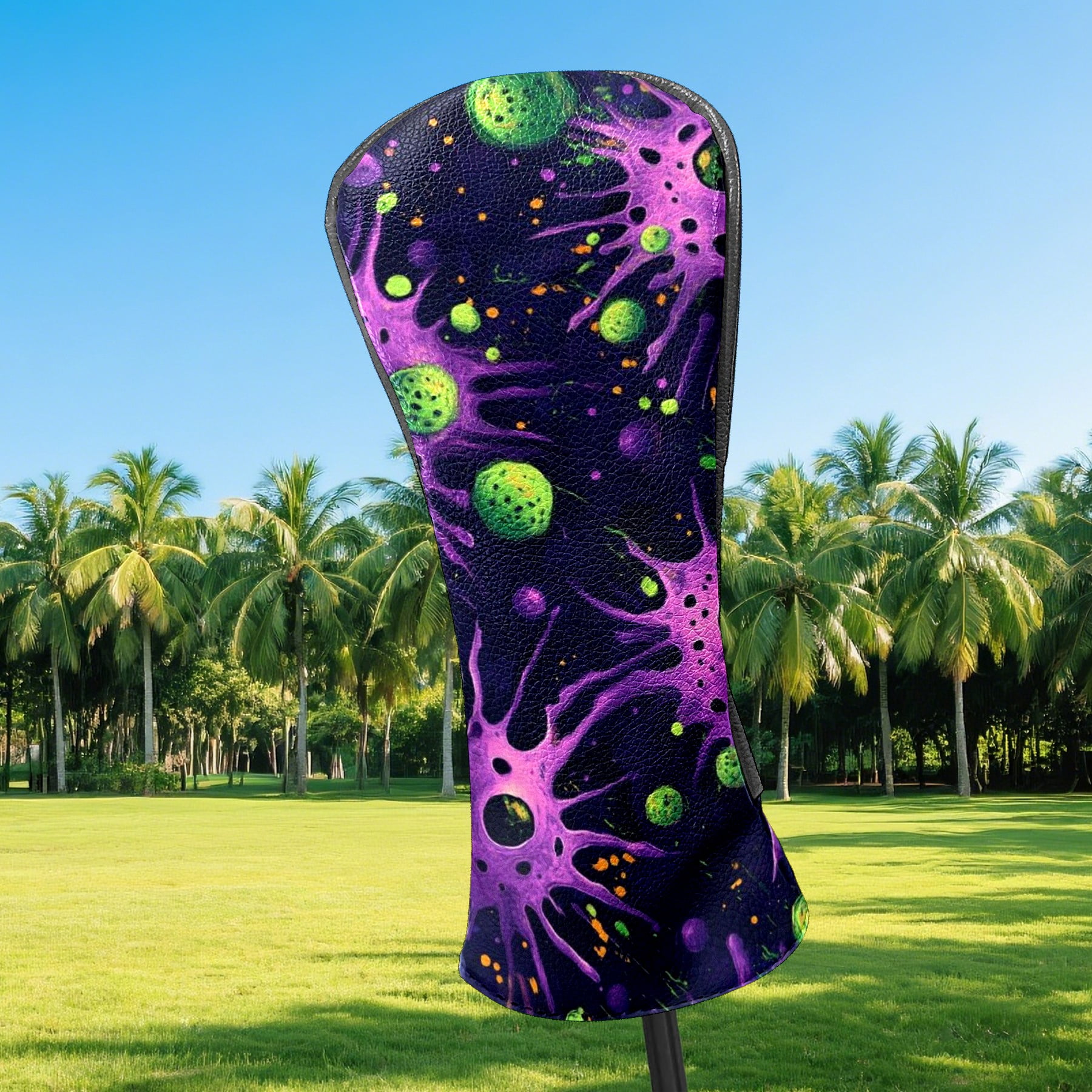 Golf Head Covers Purple Planet Design for Driver, Wood & Hybrid, Premium Waterproof PU Leather with Plush Lining, Space Themed Golf Gifts