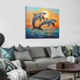 thumbnail image 2 of Shadudu Dolphin Canvas Wall Art Sunset/ Sunrise Poster Dolphin Jumping Out Of Water Painting Ocean Life Prints Dolphin Pictures Coastal Theme Artwork Ocean Scenery Wall Art Canvas No Frame 16x16in, 2 of 6