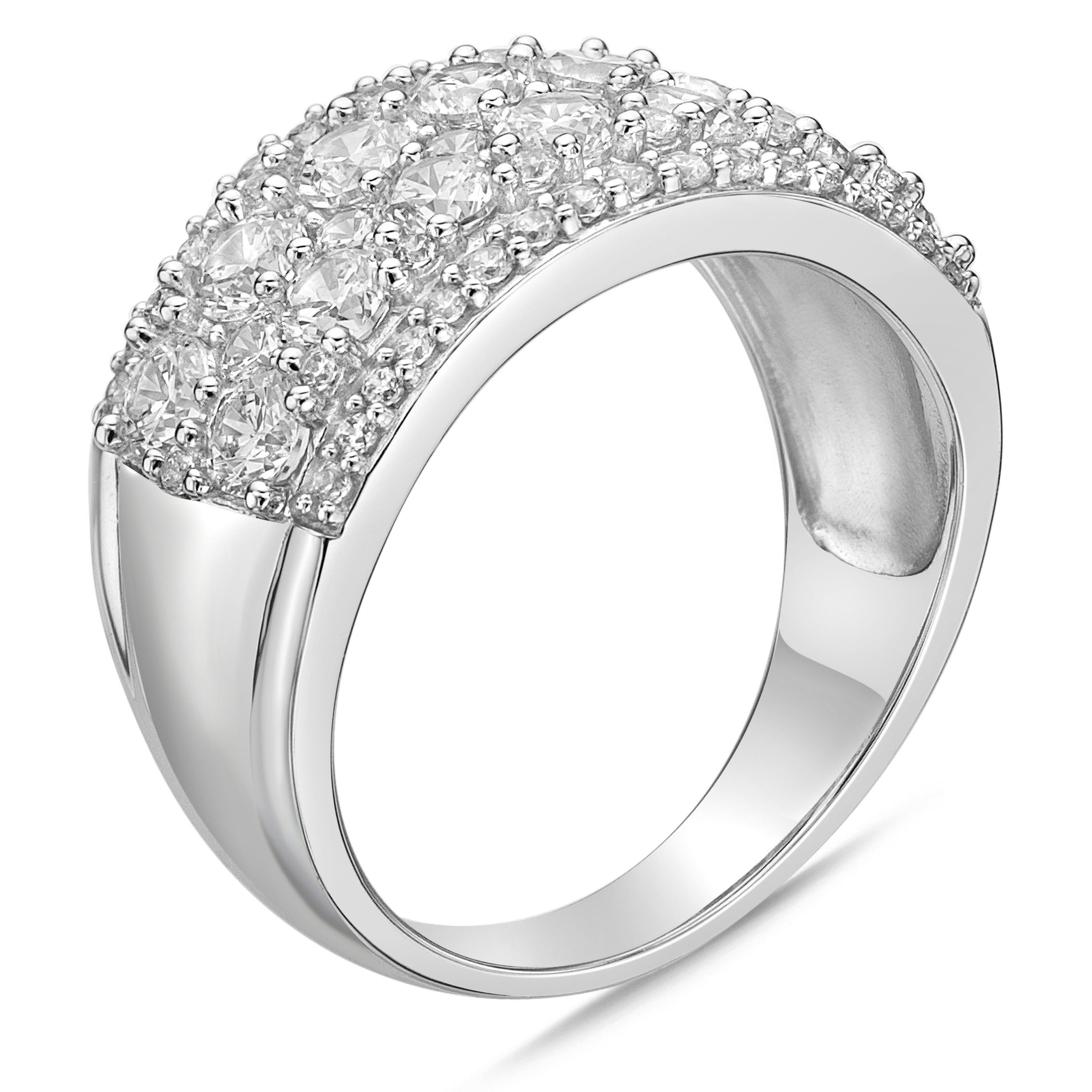 Sterling Silver Round Simulated Diamond Double Row Band Ring