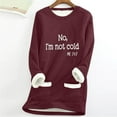 thumbnail image 2 of OWUUcdse Women's Long Sleeve Tops, Thermal Loose Fit Crew Neck Fleece-lined Winter Tops with Pockets Wine Size XL, 2 of 5