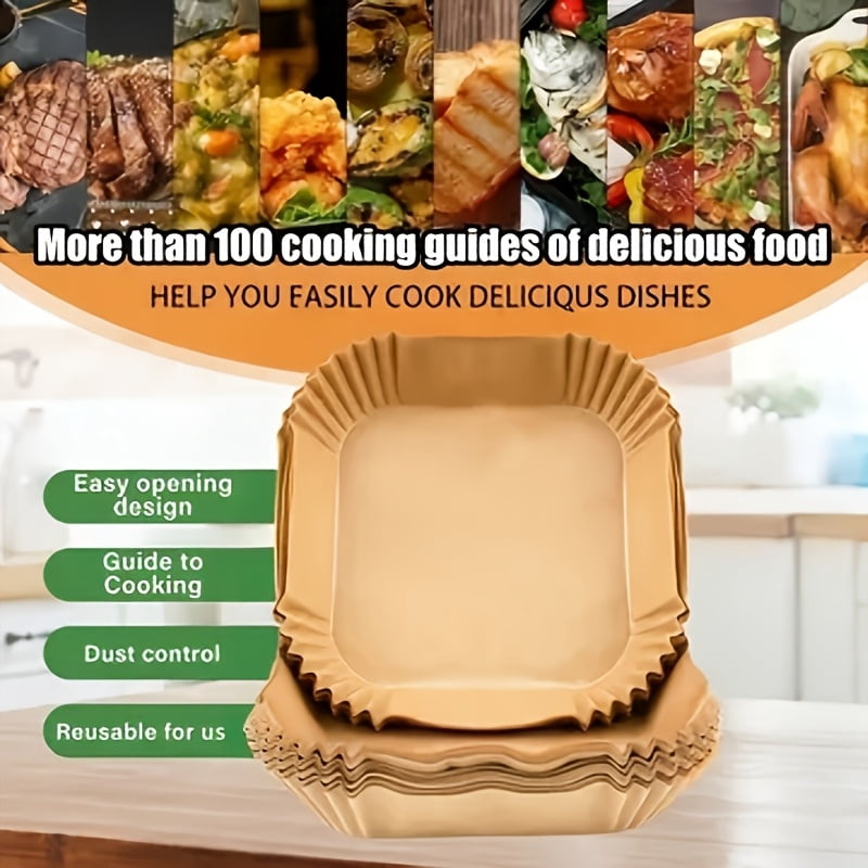 100pcs  Air Fryer Liner Paper Suitable for Oven and Microwave - Coating-Free Heat-Resistant Non-Stick Baking Paper, for Home and Commercial Use