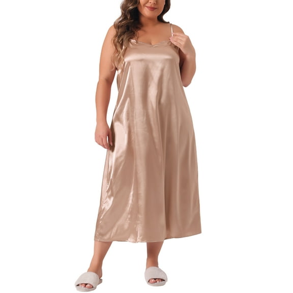 Agnes Orinda Plus Size Nightgowns for Women V Neck Satin Pajamas Sleeveless Cami Slip Dress Sleepwear 1X Champagne