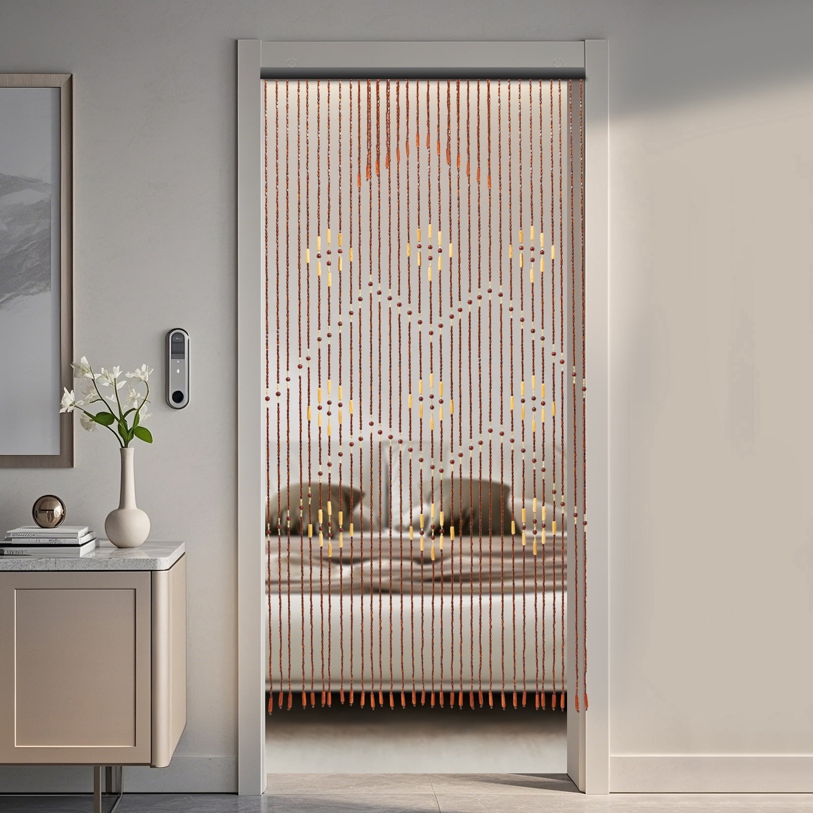Wooden Bead Curtain, String Door Curtains Beaded, Chinese Classical Coffee for Doorway, Tie Top,  Home Décor