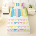 thumbnail image 4 of Manfei Cute Rainbow Stripe Twin Sheets, Sweet Love Heart Bedding, Cream Yellow, 3pcs, 1 Flat Sheet, 1 Fitted Sheet and 1 Pillowcase, 4 of 6