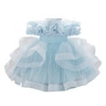 thumbnail image 4 of CUZIBR Girls Party Tutu Sequins Dress Off The Shoulder Ruffles Short Sleeve Lettuce Trim Tiered Dresses Puffy Gown Pageant Performance Tulle,Blue,6-12 Months, 4 of 4
