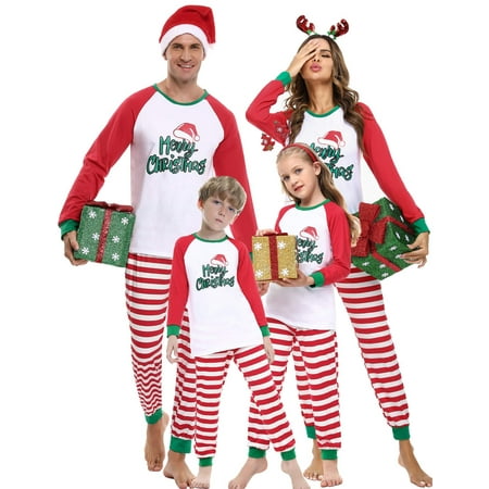 

Diconna Matching Family Pajamas Sets Christmas Matching Holiday Pjs Letter Print Top and Plaid Pants Sleepwear
