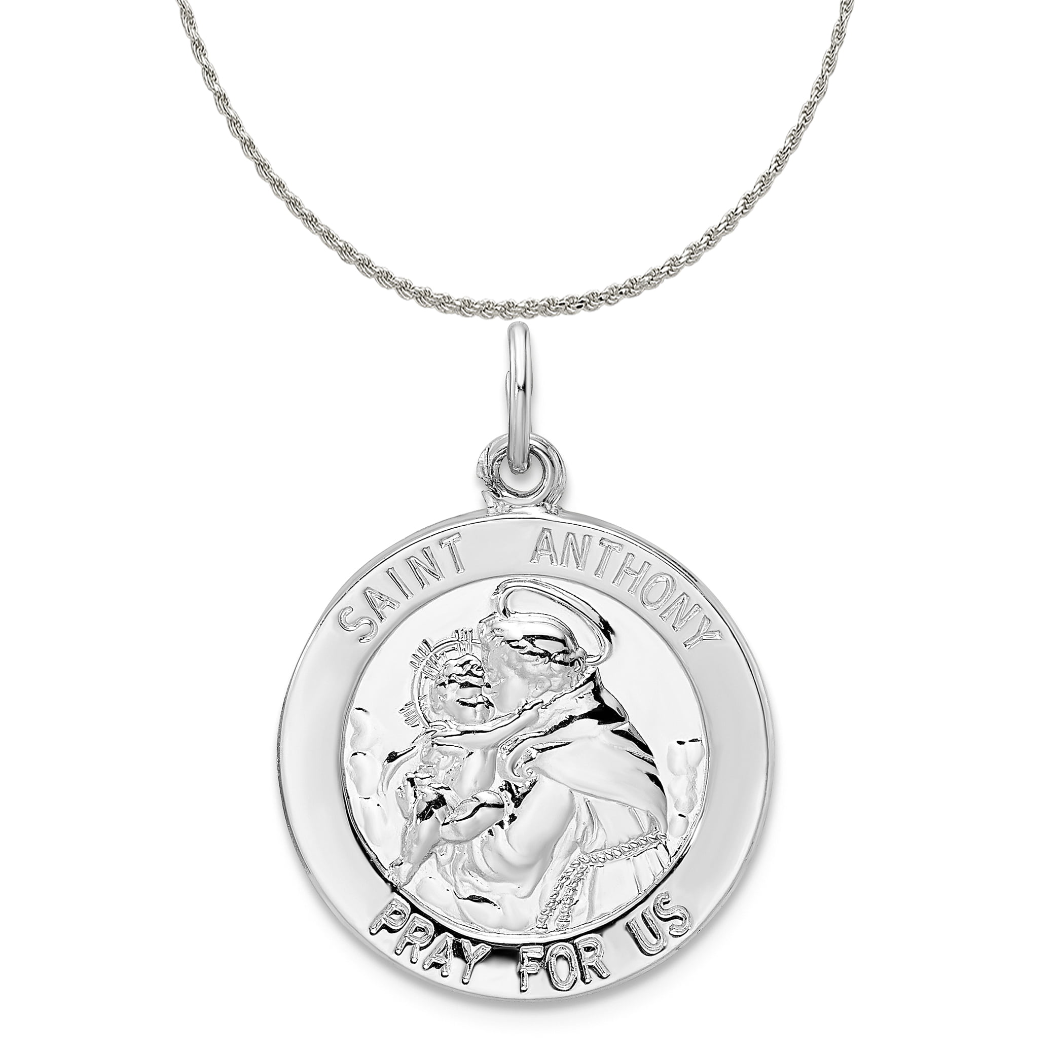 Bonyak Jewelry 18 Inch Rhodium Plated Necklace w/ 4mm Sterling Silver Beads and Saint Scholastica Charm