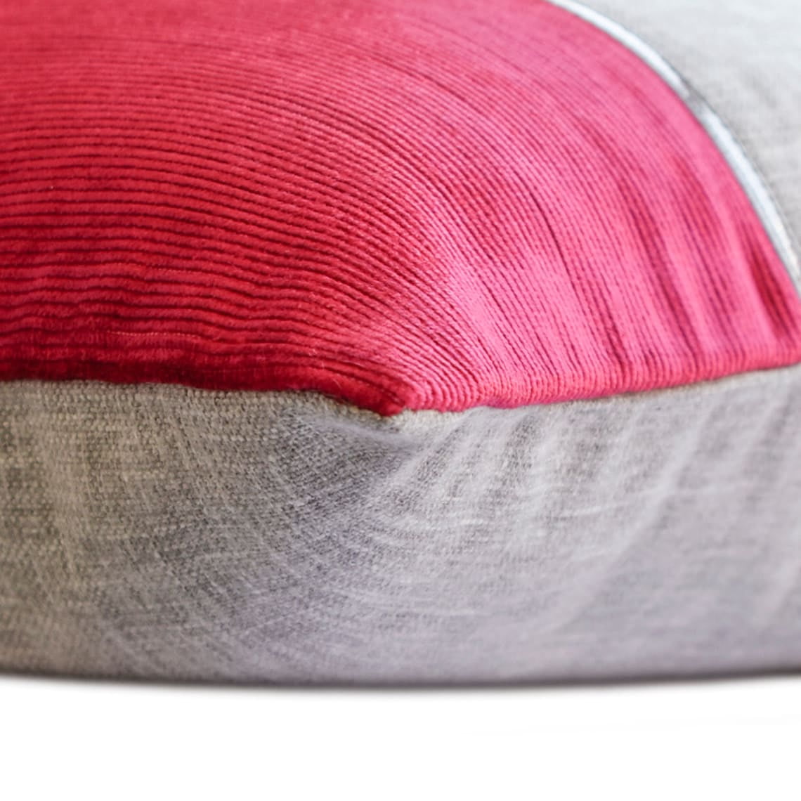 The HomeCentric Decorative Pillow Cases Red 24"x24" (60x60 cm) Linen Patchwork & Corduroy Throw Pillow Cover For Sofa, Patchwork Modern Style - Winterberry Red