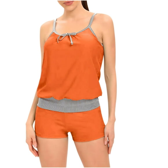 VEKDONE Women Tank Top Swimsuits 2 Piece Bathing Suits With Shorts Summer Tie-Dye Swimming Trunks Beach Wear Orange,XL