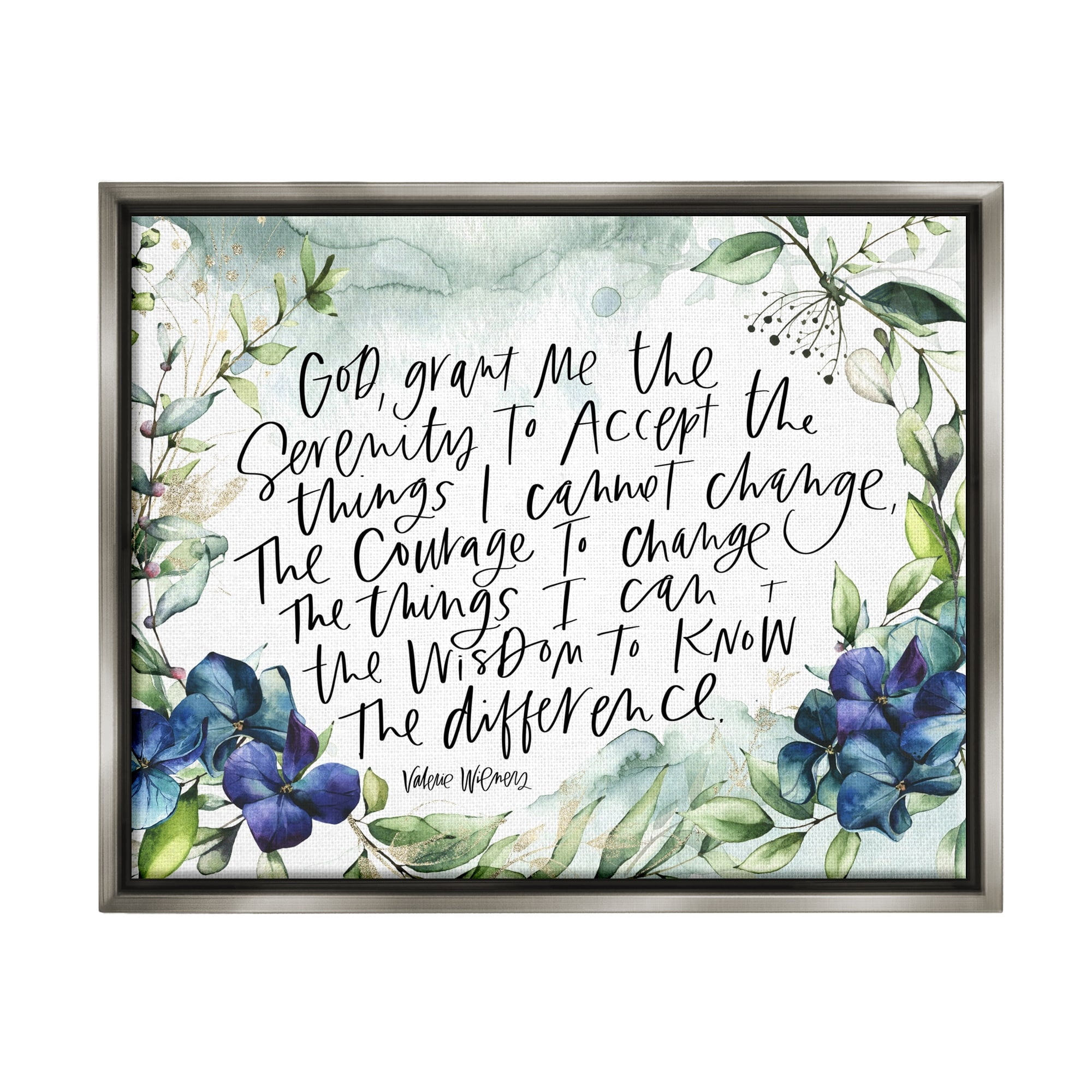 Stupell Industries Religious Perseverance Quote Floral Watercolor Painting Effect Graphic Art Luster Gray Floating Framed Canvas Print Wall Art, Design by Valerie Wieners